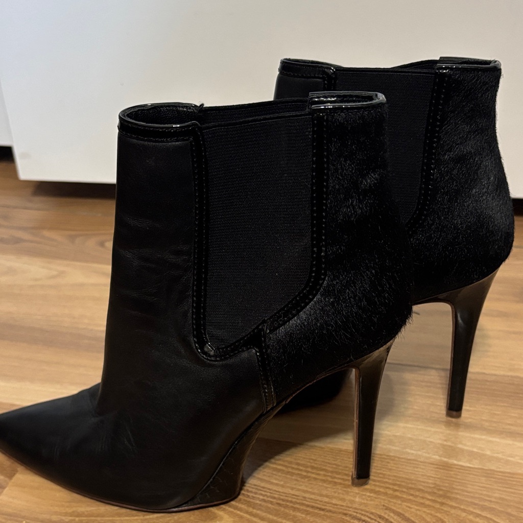 Elie Tahari Black Leather & Pony Hair Pointed Toe Ankle Boots